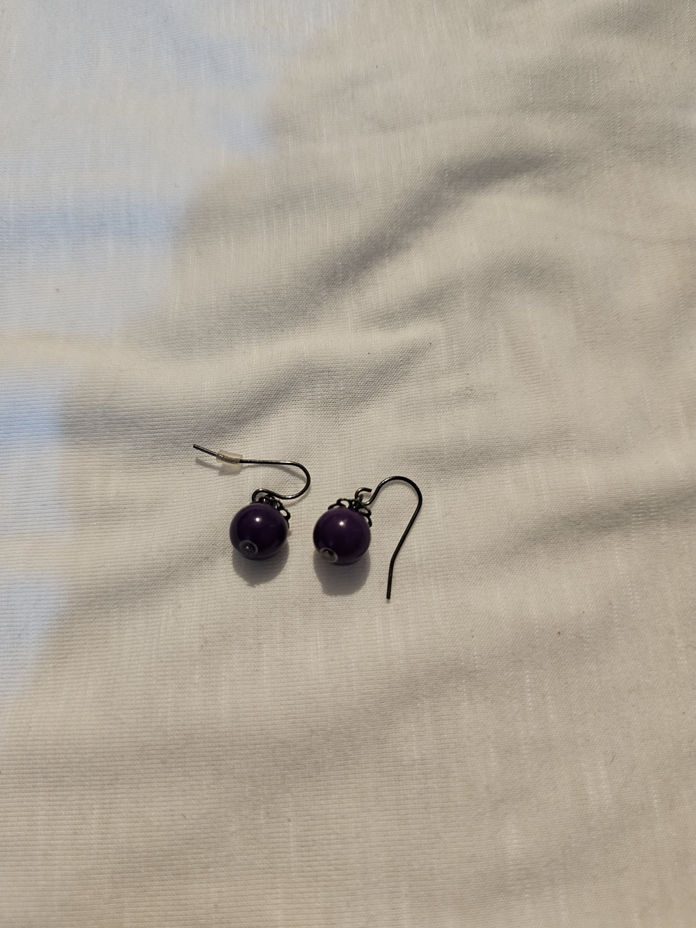 Purple Beaded Drop Earrings with Hook - Women Jewelry